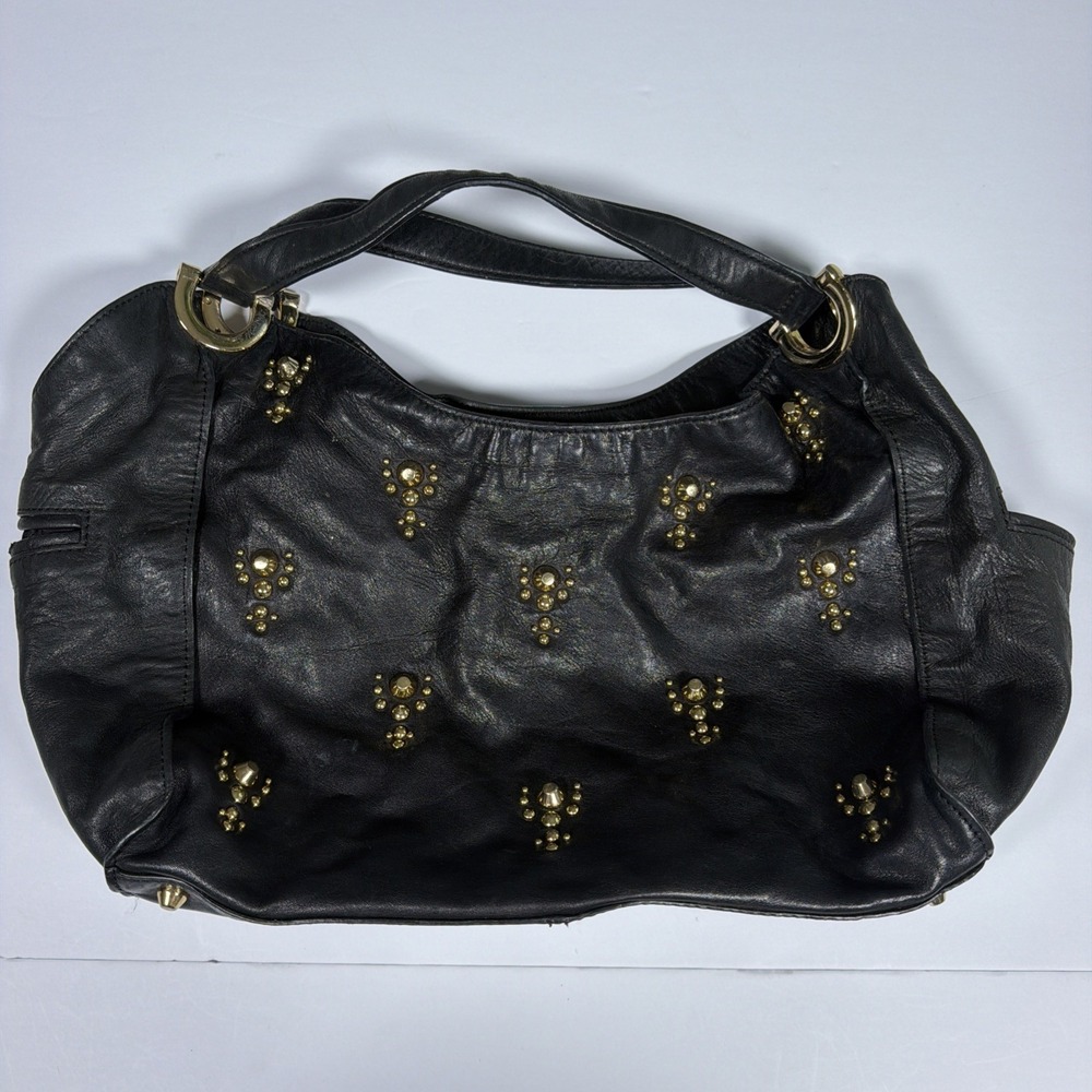 Vintage Y2K Juicy Couture Black Leather Hand Bag Purse Studded Key Hobo